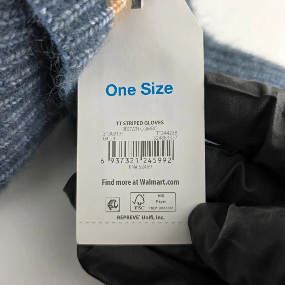Time and Tru Striped Touchscreen Gloves Blue Winter Accessory‎